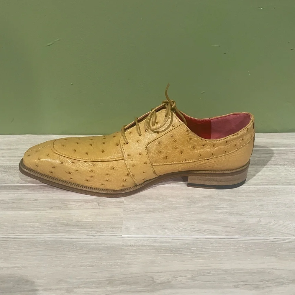 Fennix Italy Men's Tan Dress Shoes genuine ostrich oxford